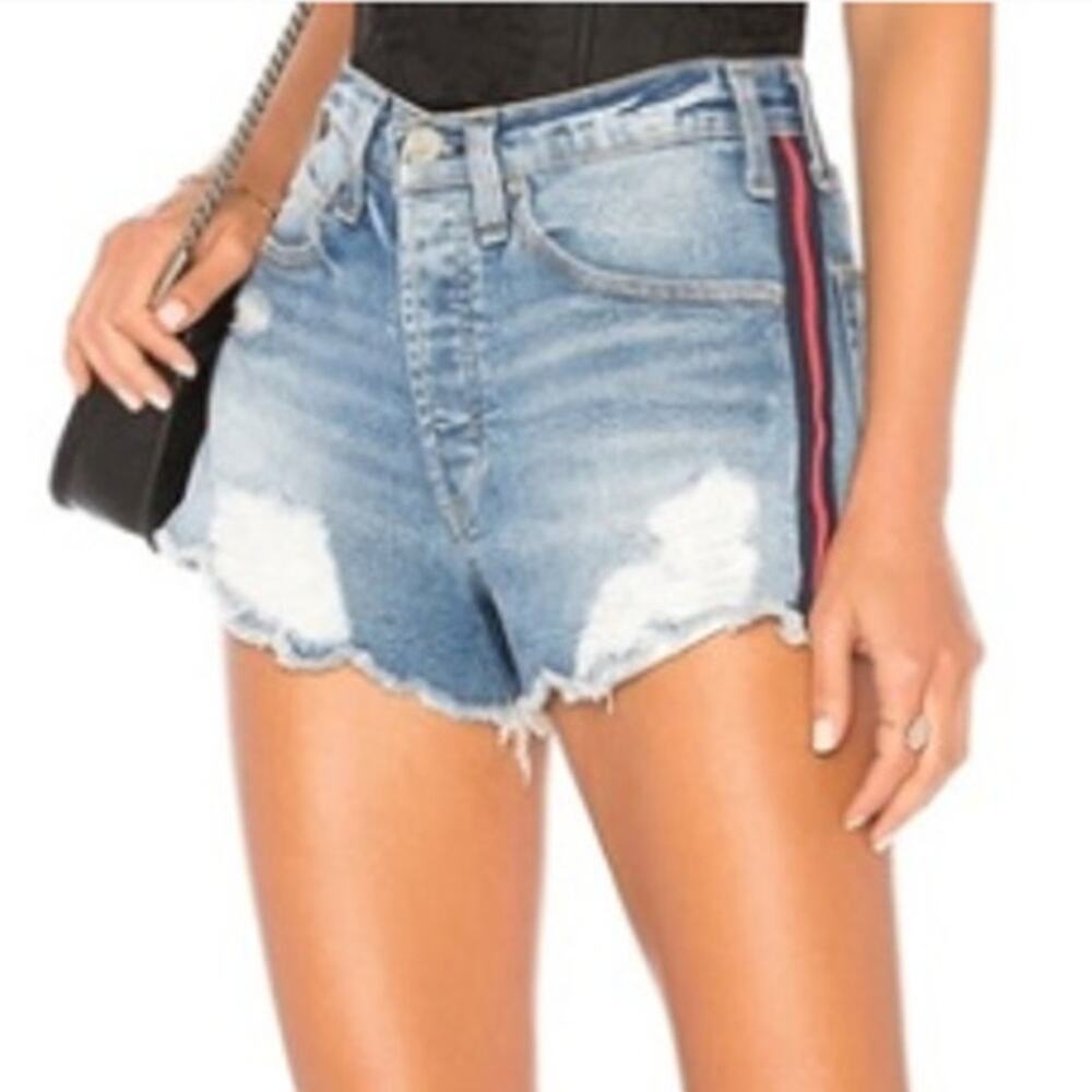 McGuire 25 Striped Side Cutoff Shorts Ibiza Distressed Denim Micro Festival
